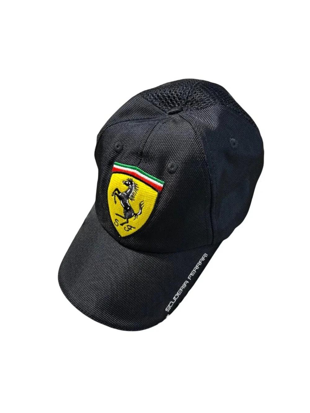 Scuderia Ferrari Black Adjustable Mesh Baseball Cap With Yellow Logo Patch